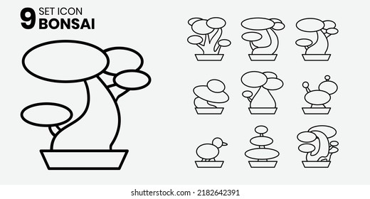 flat illustration bonsai tree theme icon set