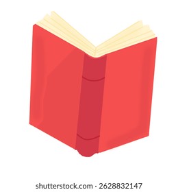 Flat illustration of book with red cover open, for design