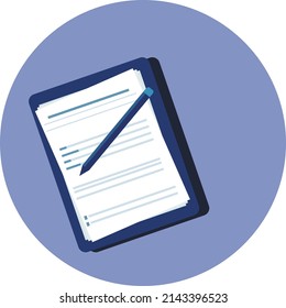 flat illustration of a book with writing and a pen writing a work plan sentence