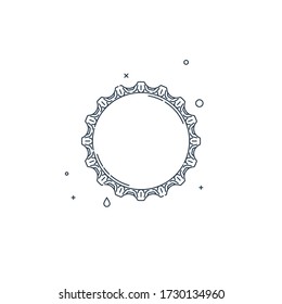 Flat illustration with a bottle cap on a white background. Isolated element. Line art design. Top view. Outline a single drink object. Vector.
