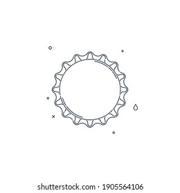 Flat Illustration With A Bottle Cap On A White Background. Isolated Element. Line Art Design. Top View. Outline A Single Drink Object. Vector.
