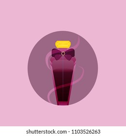 Flat illustration of a bottle for perfume on a purple background.