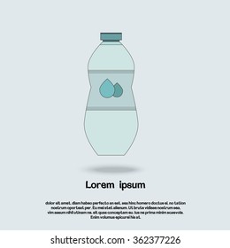 Flat illustration of bottle of water with two drops . Flat icon