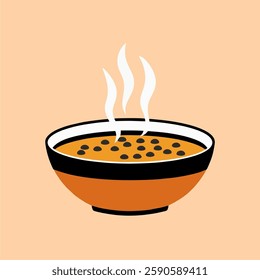 Flat illustration of a bowl of soup, representing a warm meal during Ramadan, in a modern icon style with bold colors