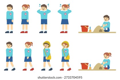 Flat illustration: Boy and girl set wearing smock (with facial expressions)
