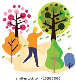 flat illustration boy in leaf