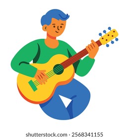 A flat illustration of boy playing guitar