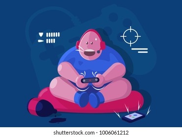 Flat illustration with boy playing video games