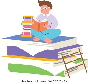 ilustração plana de livros de leitura de meninos