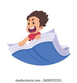 Flat Illustration of Boy Riding a Big Book
