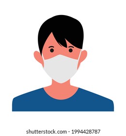 Flat illustration of boy wearing masker