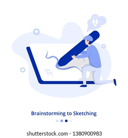 Flat Illustration Brainstorming to Sketching concept, can be used for onboarding mobile apps, web landing pages, banners, posters. vector-illustration