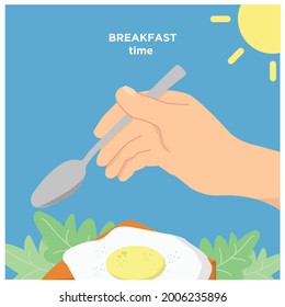 Flat illustration of breakfast time, Suitable for banner posters and others.
