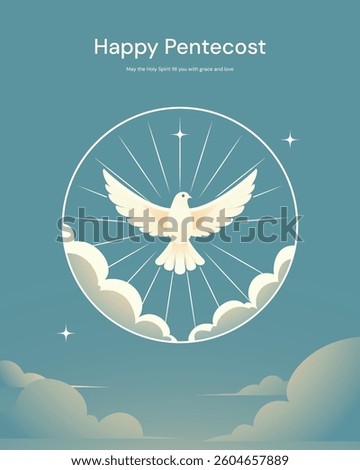 flat illustration of a bright, glowing dove in the sky symbolizing the Holy Spirit at pentecost