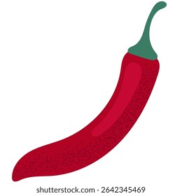 Flat illustration of a bright red chili pepper with a green stem. Perfect for spicy food visuals, ingredient designs and kitchen graphics.