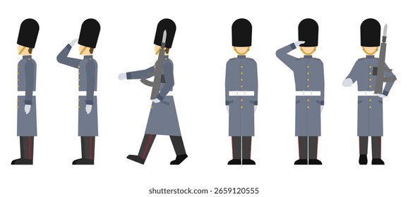 Ilustração plana: Guarda Real Britânica (inverno)