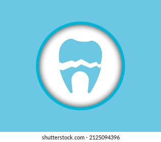 Flache Illustration eines zerbrochenen, zerkleinerten Zahnoses, Ikone.