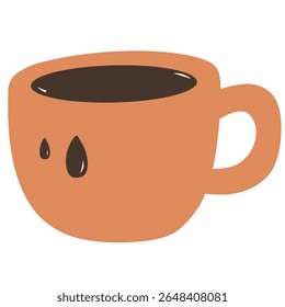 Flat illustration of a brown cup filled with hot chocolate. Suitable for cozy rainy days, winter comfort, warm drinks, or seasonal beverage-themed illustrations.