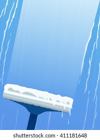 Flat illustration brush for washing windows with a brilliant track and foam. Vector element for your design and infographics 