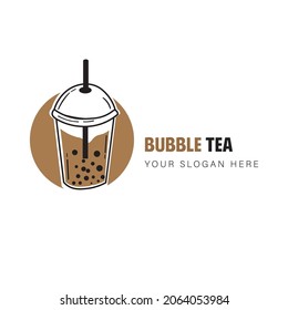 flat illustration of bubble tea and logo used for print