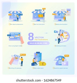 Flat illustration of build an online shop on collection set