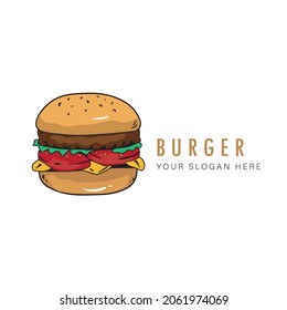 flat illustration of burger and logo used for print