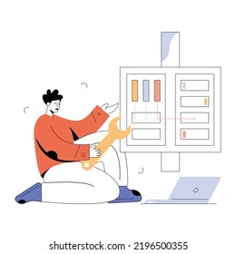 Eine flache Illustration der Unternehmensanalyse 