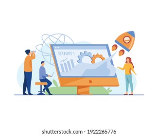  Flat Illustration of Business Cooperation and Startup Launch with Teamwork and Planning Concept