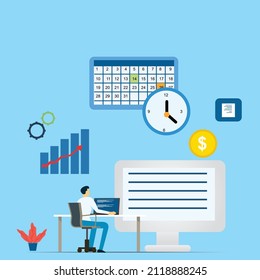 ilustración plana de un empresario analizando el trabajo y las finanzas para que los objetivos de la empresa puedan alcanzarse bien