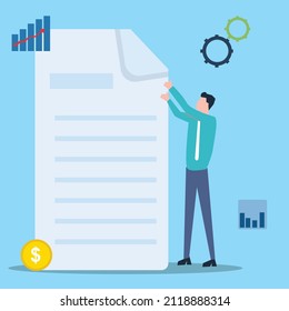 flat illustration of a business man analyzing work and finances so that the company's targets can be achieved well