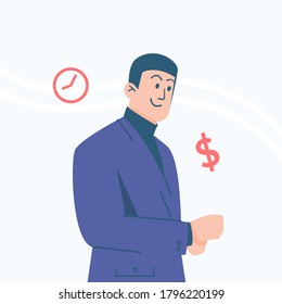 Ilustración plana del concepto de hombre de negocios. retrato de hombre irá a trabajar. listo para el trabajo, estiloso conjunto de hombre trabajo vector de ilustración plana