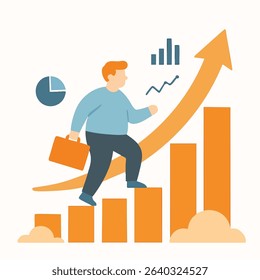 Flat Illustration Business Person Climbing Stairs to Success Achievement Concept