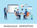 Flat Illustration Business Team Collaboration, Project Planning, Data Analysis, and Strategic Meeting Visual Concept