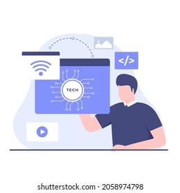 Flat illustration of business and technology design concept. Illustration for websites, landing pages, mobile applications, posters and banners