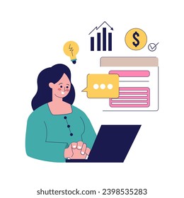 flat illustration of business woman working with laptop