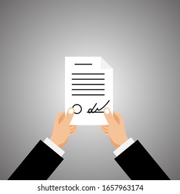 Flat Illustration of a Businessman Hand Holding a Document
