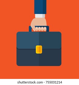 Flat Illustration of a Businessman Hand Holding a Briefcase