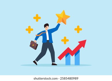 Flat illustration of businessman hold star value with plus sign representing value added growth