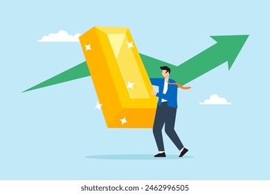 Flat illustration of businessman holding gold bar precious metal investment wealth