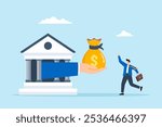 Flat illustration of businessman owner receive loan money from bank personal entrepreneur small business lending debt support