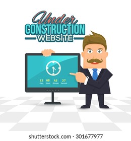 Flat Illustration Businessman Presentation Website Under Construction Vector Template