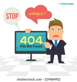 Flat Illustration Businessman Presentation Whoops 404 Error Web Page Vector Template