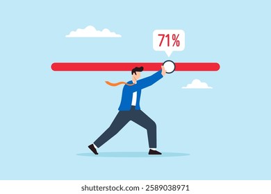 Flat illustration businessman push progress bar symbolizing effort to finish work in deadline