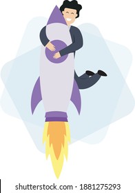 Flat illustration of businessman with rocket. Suitable for your landing page, web design, social media story, carousel material