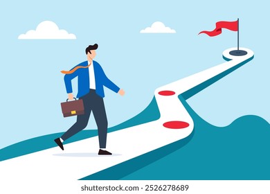 Flat illustration of businessman walks along winning plan journey aiming for career success