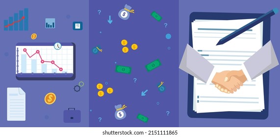 ilustración plana para empresas marketing visualización de presupuestos descendentes e ilustración de activos