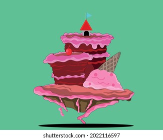 ILUSTRACIÓN PLANA CAKE ISLAND PARA ANTECEDENTES, ORNAMENTE, ELEMENTO, ESTILO