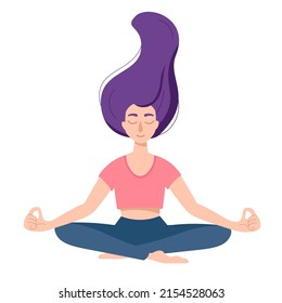 Flat illustration with calm yoga girl for web, posters, stickers and design