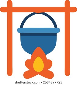 Flat Illustration Campfire Cooking Pot Suspension Adventure Outdoor Recreation Icon