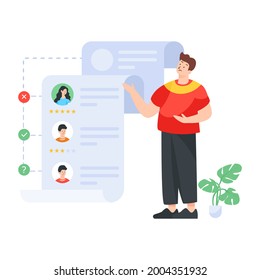 Flat illustration of candidates list in editable design